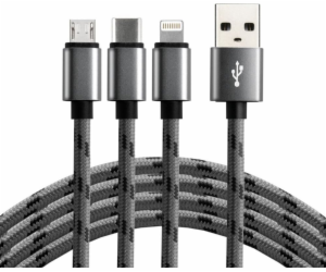 EverActive USB-A - USB-C + microUSB + Lightning kabel 1,2...