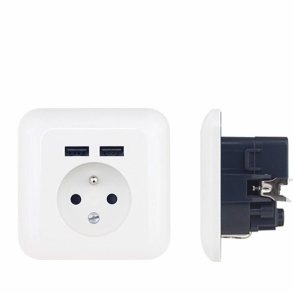 PLATINET WALL SOCKET FRENCH + 2 USB 2.1A [43964]