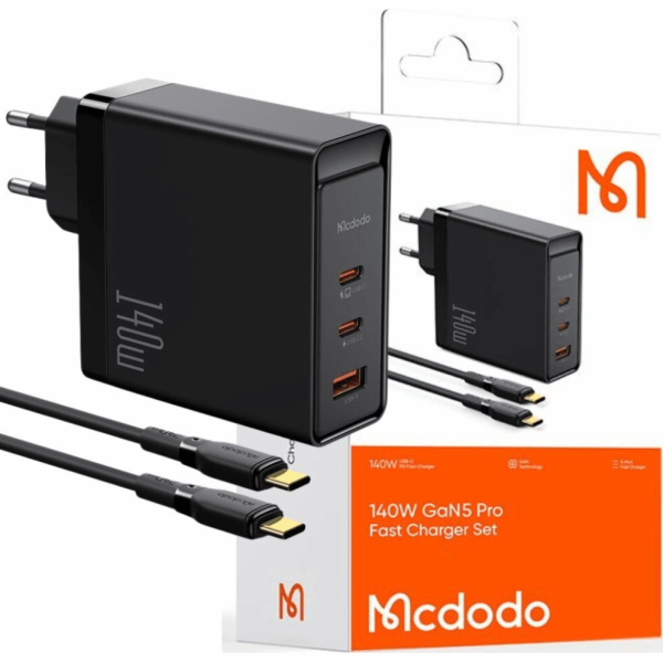 Nabíječka GaN 140W Mcdodo CH-2913, 2x USB-C, USB-A (černá)
