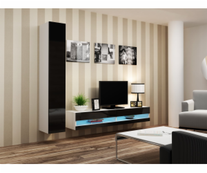 Cama Obývací skříň sestava VIGO NEW 9 bílá/černý lesk