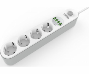 Napájecí lišta se 4 zásuvkami AC, 4x USB, LDNIO SE4432, 2...
