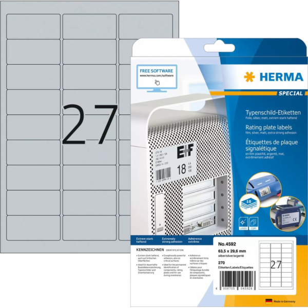 HERMA Typenschildetiketten A4 63,5x29,6 mm Folie 270 St.