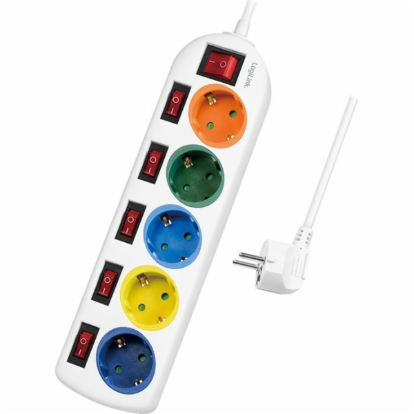 LogiLink Prodlužovací kabel , 5 zásuvek, 1,5 m, barevný