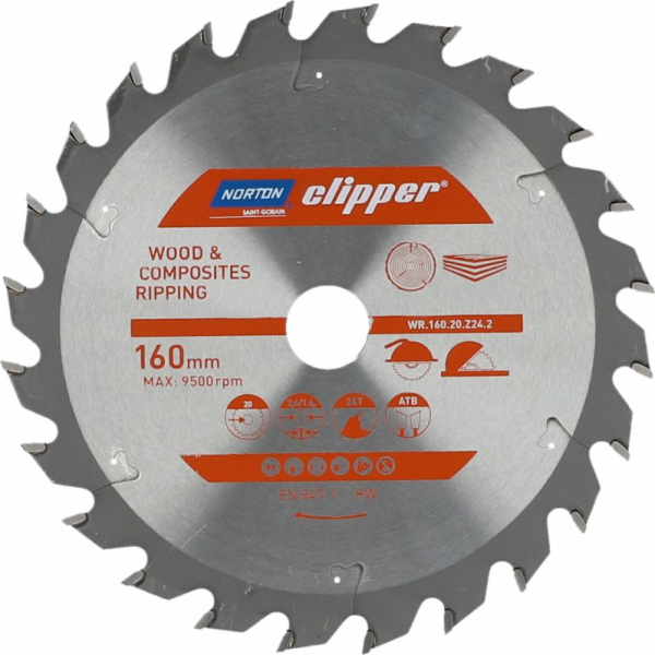 Norton Clipper KRUHOVÁ PILA 160mm x 20mm x 24z DŘEVO A KO...