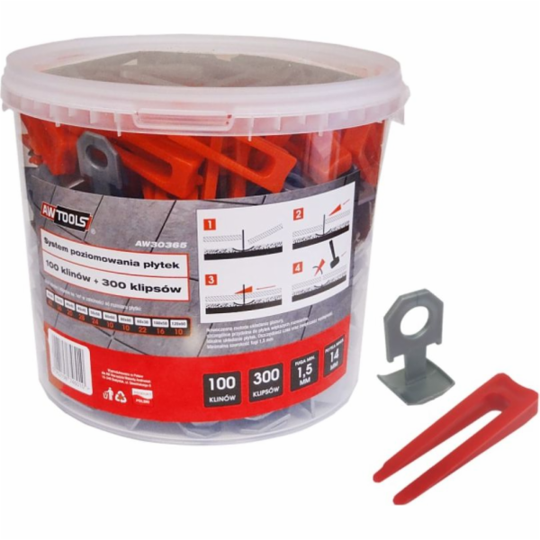 AWTools Systém vyrovnávání dlaždic 7-14mm klíny 100ks + k...