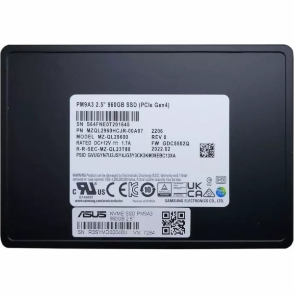 Asus PM9A3 960GB 2,5   PCI-E x4 Gen 4 NVMe serverový disk...