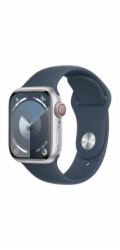 Hodinky Apple Watch Series 9 GPS + Cellular, 45mm Silver Aluminium Case with Storm Blue Sport Band - M/L