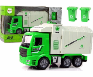 LeanToys Zelené popelářské auto Pohyblivý kontejner svítí...