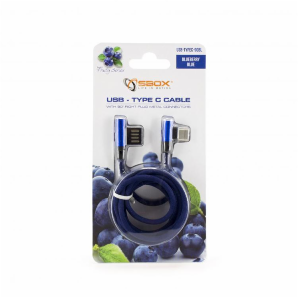 Sbox USB->Type-C 90 m/m 1,5 m USB-TYPEC-90BL Modrá