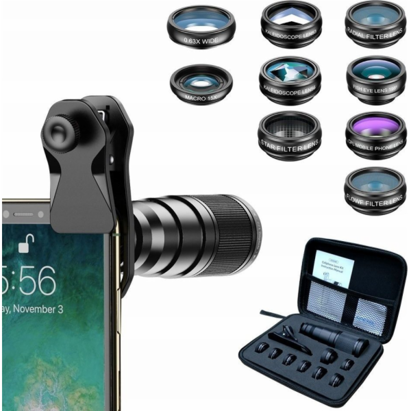 Apexel 12in1 Set objektiv 22x Tele / Fisheye / Macro 15x ...