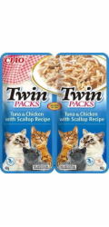 INABA CAT Twin tuňák s kuřecím a mušlemi v bujónu – pochoutka pro kočky – 2x40g