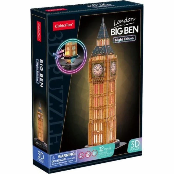 CubicFun - Puzzle 3D s LED Noční edice: Big Ben 32 dílků