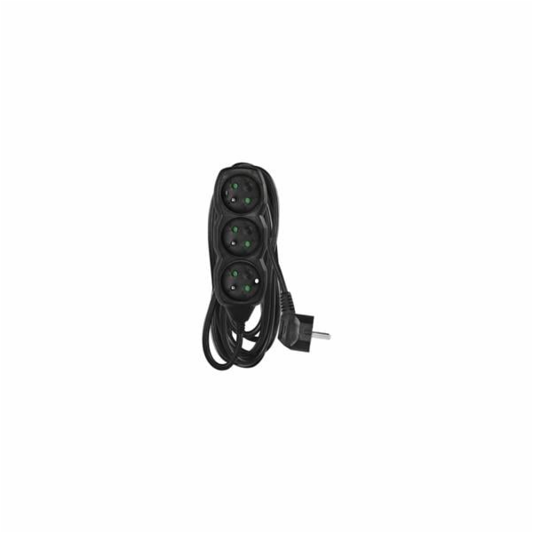 Prodlužovací kabel 5 m / 3 zásuvky / černý / PVC / 1,5 mm2