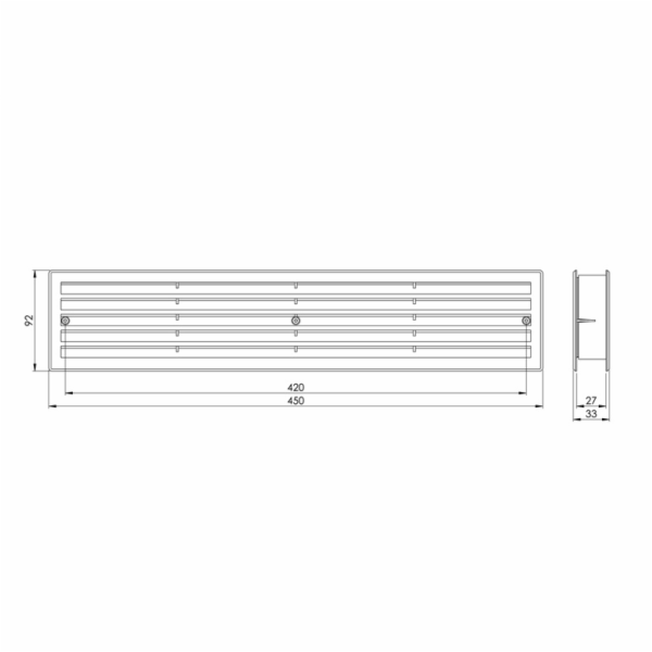 Dveřní větrací mřížka EUROPLAST VR459, 450 x 92 mm
