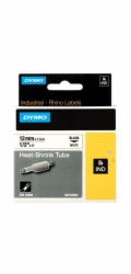 Dymo Rhino IND ORIGINAL smršťovací bužírka 12 mm x 1,5 m, černá na bílém podkladu, smršťovací bužírka na štítky (pro průměry 2,97–5,13 mm, 18055)