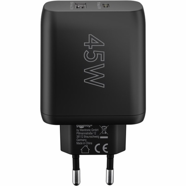 duální rychlá nabíječka goobay USB-C PD 45 wattů