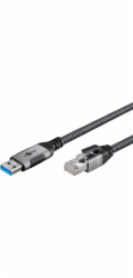 Goobay Ethernetový kabel USB-A 3.2 Gen1 samec > RJ-45 samec (černo-stříbrný, 1 metr, opletený textilní plášť)