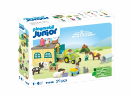 PLAYMOBIL 71656 Junior: Farmářské dobrodružství s traktorem, přívěsem a zvířecími kamarády, stavební hračka