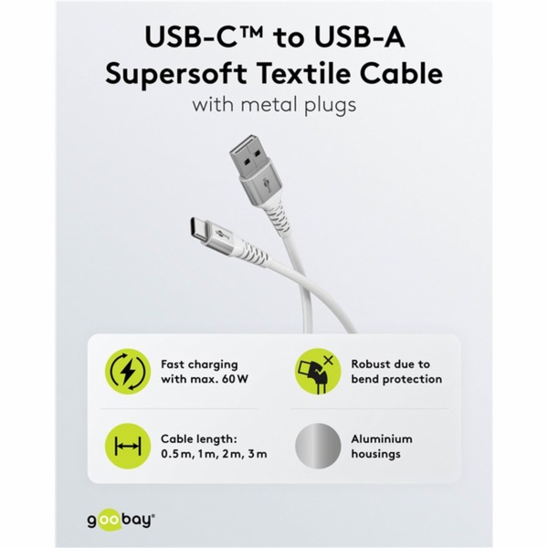 textilní kabel goobay Supersoft USB 2.0, zástrčka USB-A >...