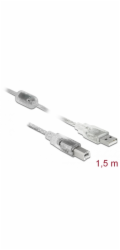 Delock Kabel USB 2.0 Typ-A samec > USB 2.0 Typ-B samec 1,5m transparentní