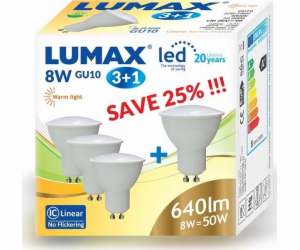 Lumax Sada LED žárovek Lumax LL325X4 8W GU10 MR16 3000K 6...