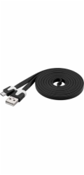 Kabel microUSB 2m, plochý PVC kabel, černý