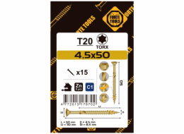 Vruty do dřeva 4,5 x 50/30 mm, ZN, TX20, 15 ks.