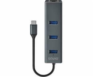 Savio AK-57 USB-C - 3 x USB-A HUB s adaptérem RJ-45 Gigab...