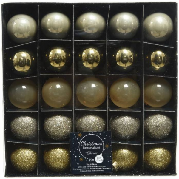 Ozdoba vánoční koule 25 ks / 3 cm zlatý mix