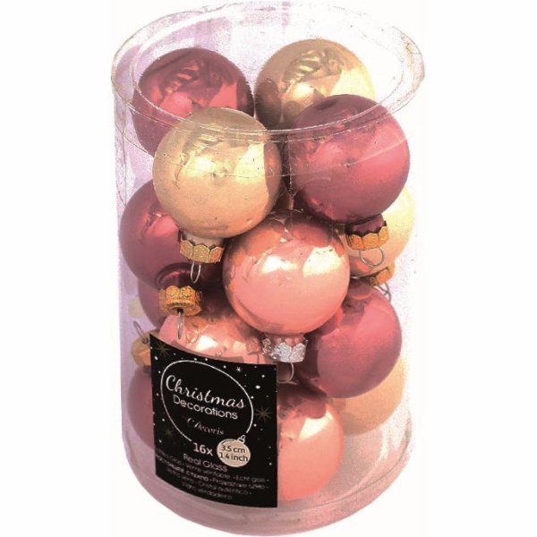 Ozdoba vánoční kuličky 3.5cm / 16ks mix růžových barev