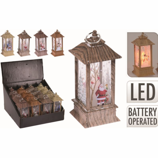 Lucerna vánoční 13 cm  s LED svíčkou mix druhů