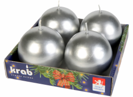 Svíčka adventní koule 60 mm - metalická stříbrná 4 ks