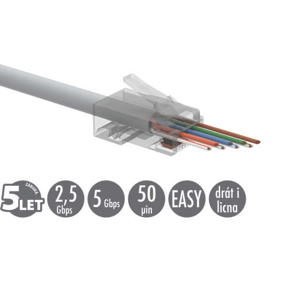 Univerzální EASY konektor RJ45 CAT6 UTP 8p8c na drát i li...