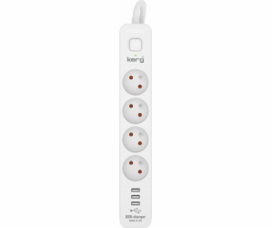 Napájecí lišta KERG s jističem - 4 zásuvky 3USB 16A 3m