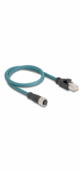 Delock - Sítový kabel - 8kolíkový M12 (F) do RJ-45 (M) - 50 cm - 6.2 mm - S/FTP - CAT 6a - IP67 - cerná