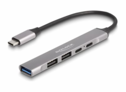 Delock 4-portový tenký Hub USB Type-C™ mající 1 x USB 10 Gbps Typ-A + 2 x USB 2.0 Typ-A + 1 x USB 2.0 USB Type-C™ a PD 9