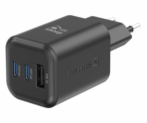 Swissten síťový adaptér gan 2x usb-c 65w pd + 1x usb-a 18...