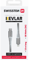 Swissten datový kabel kevlar usb-c / lightning 1,5 m bílý