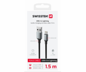 SWISSTEN DATOVÝ KABEL TEXTILE II USB / LIGHTNING 1,5 M ČERNÝ