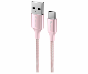 Swissten datový kabeltextile ii usb / usb-c 1,5 m růžový