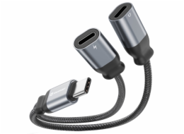 SWISSTEN NABÍJECÍ AUDIO ADAPTÉR TEXTILE USB-C (samec) / 2x USB-C (samice) 0,12 M ČERNÝ