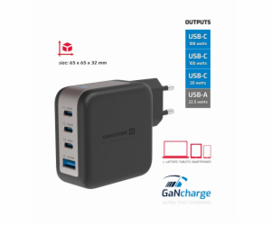 SWISSTEN SÍŤOVÝ ADAPTÉR GaN 3x USB-C 100W PD + 1x USB-A 1...