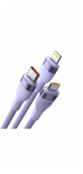 USB kabel 3v1 Baseus Flash Series 2, USB-C + micro USB + Lightning, 100 W, 1,5 m (fialový)