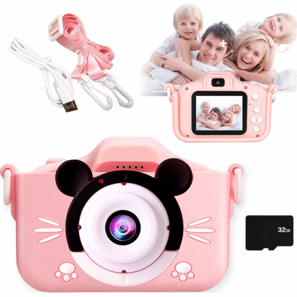 DIGITÁLNÍ FOTOAPARÁT PRO DĚTI MILK RŮŽOVÁ MYŠ + HRY