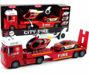 LeanToys Set Hasiči Odtahový vůz Auto Helikoptéra Zvuk Sv...