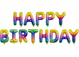 PartyDeco Happy Birthday fóliový balónek, 340x35cm, duhová jedna velikost