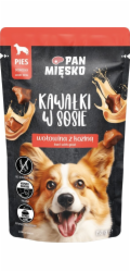 PAN MIESKO Kousky v omáčce Hovězí maso s kozou - velmi chutné maso pro psy - 150g