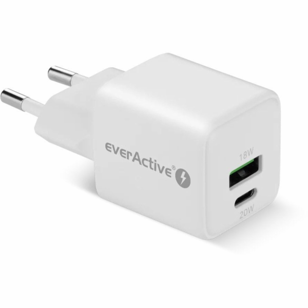 everActive GaN nástěnná nabíječka 1X USB, 1X USB-C 20W QC...