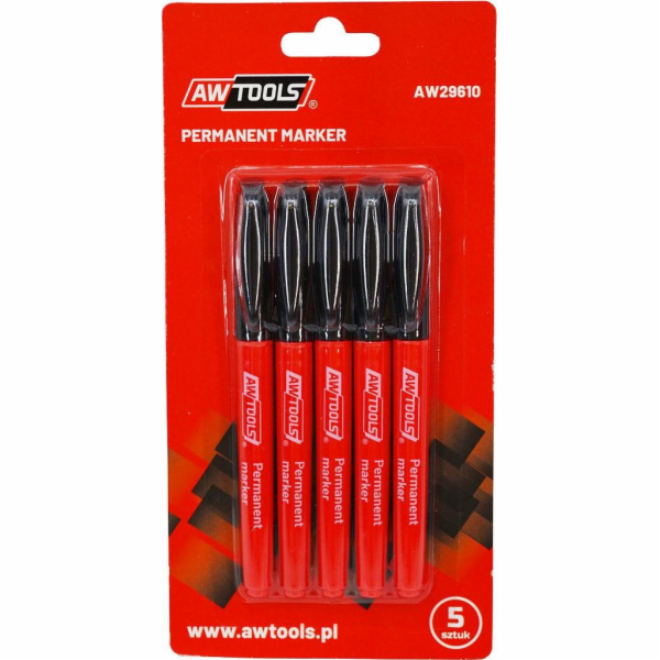AWTools PERMANENTNÍ ZNAČKY TENKÉ ČERNÉ 5ks. AW29610