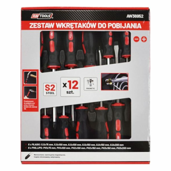 AWTools Sada 12 rázových šroubováků (AW36952)